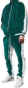 Men's 2 Pieces Full Zip Tracksuits Golden Velvet Sport Suits Casual Outfits Jacket & Pants Fitness Tracksuit Set (Color: green, size: L)