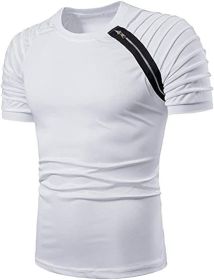 Men's Casual Shirt Short Sleeve Crewneck T Shirt Athletic Running Sport Gym Mens T Shirts (Color: White, size: M)