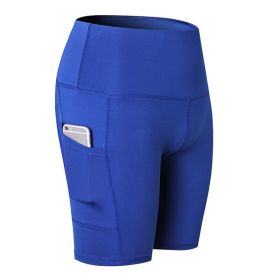 Women's Shorts Yoga Workout Running Compression Exercise Shorts Side Pockets (Color: Blue, size: M)