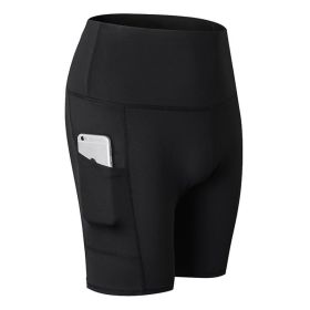 Women's Shorts Yoga Workout Running Compression Exercise Shorts Side Pockets (Color: Black, size: L)