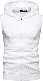 Men's Casual Hoodie Tank Tops Sleeveless Shirts Gym Workout with Pockets Gym Muscle Sleeveless T-Shirts (Specification: White-L)