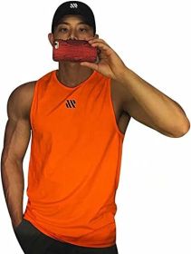 Men's A-Shirt Tank Sleeveless Shirt Men's Gym Tank Shirt Quick Dry Cool Shirt Casual Vest for Men (Color: Orange, size: M)