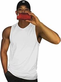 Men's A-Shirt Tank Sleeveless Shirt Men's Gym Tank Shirt Quick Dry Cool Shirt Casual Vest for Men (Color: White, size: L)