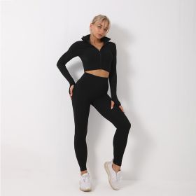 Women's Yoga Tracksuits Bra Workout Leggings Women's 3 Piece Women's Gym Suit Women's Yoga Tracksuit Set (Color: Black, size: M)